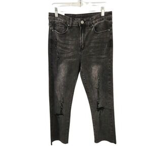 Grace & Lace Distressed Ankle Crop Jeans Black Wash‎ Denim Size 8